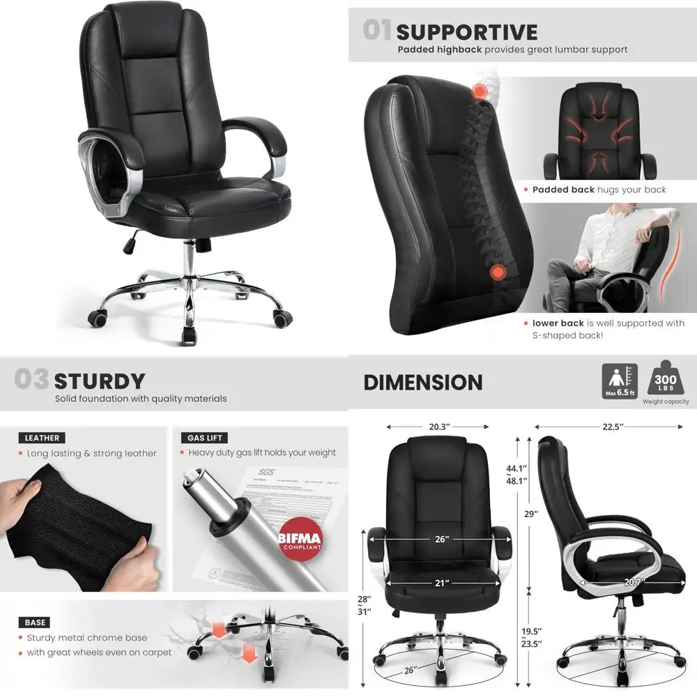 

Ergonomic High-Back Gaming Chair with Adjustable Features, Lumbar Support, and Comfortable Leather for Office Desk Use