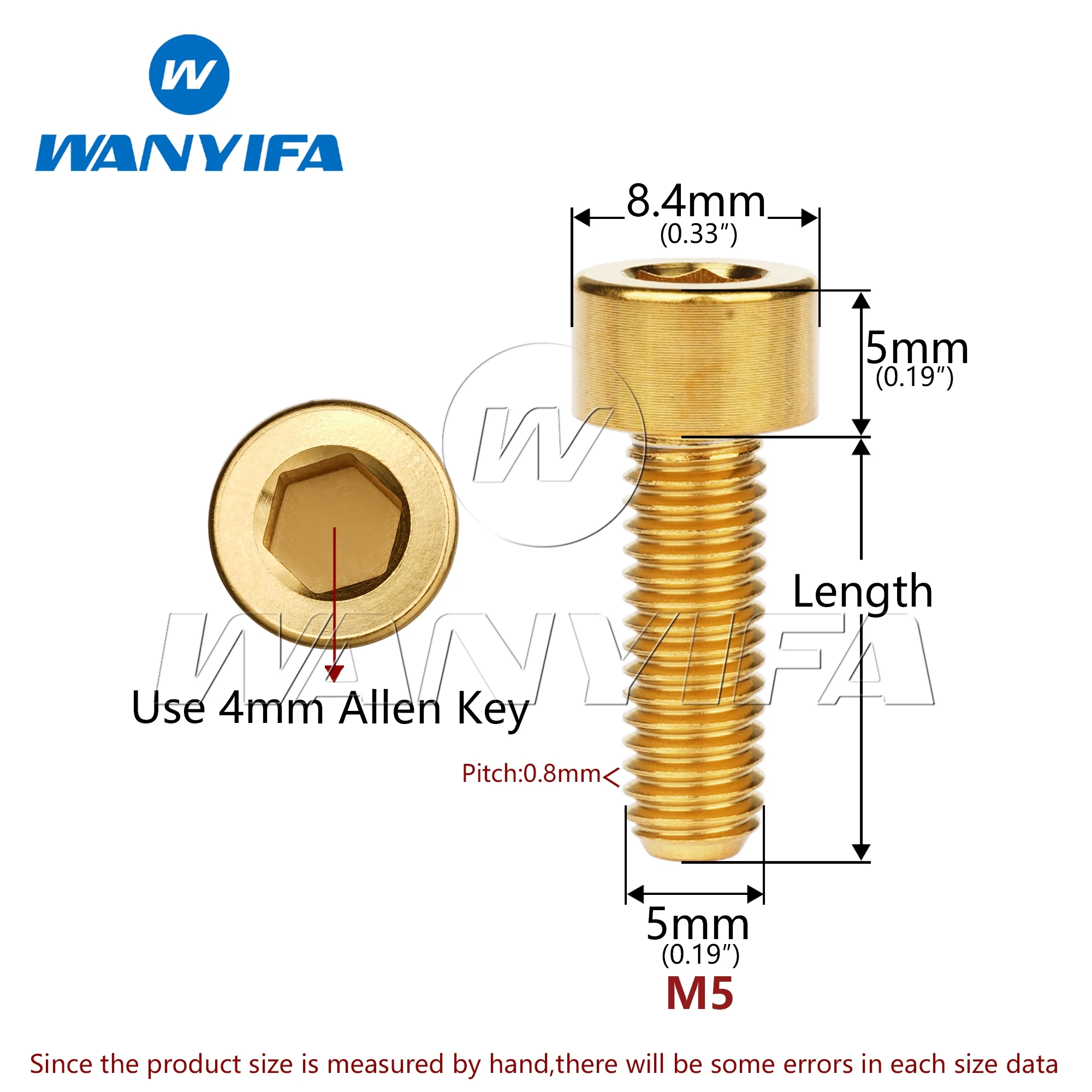 Wanyifa Titanium Bolt M5 x 10 12 16 18 20 23 25 30 35 40 45 50 55 60mm Screw for Bike MTB / Road Bicycle Seatpost Headset Brake