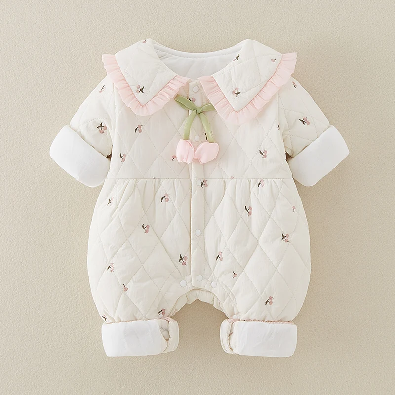 ชุดเด็กทารก Thiened สำหรับฤดูใบไม้ร่วงและฤดูหนาว ชุดผ้าฝ้ายอุ่นๆ สำหรับเด็กผู้หญิง ชุดคลุมเด็กแรกเกิด