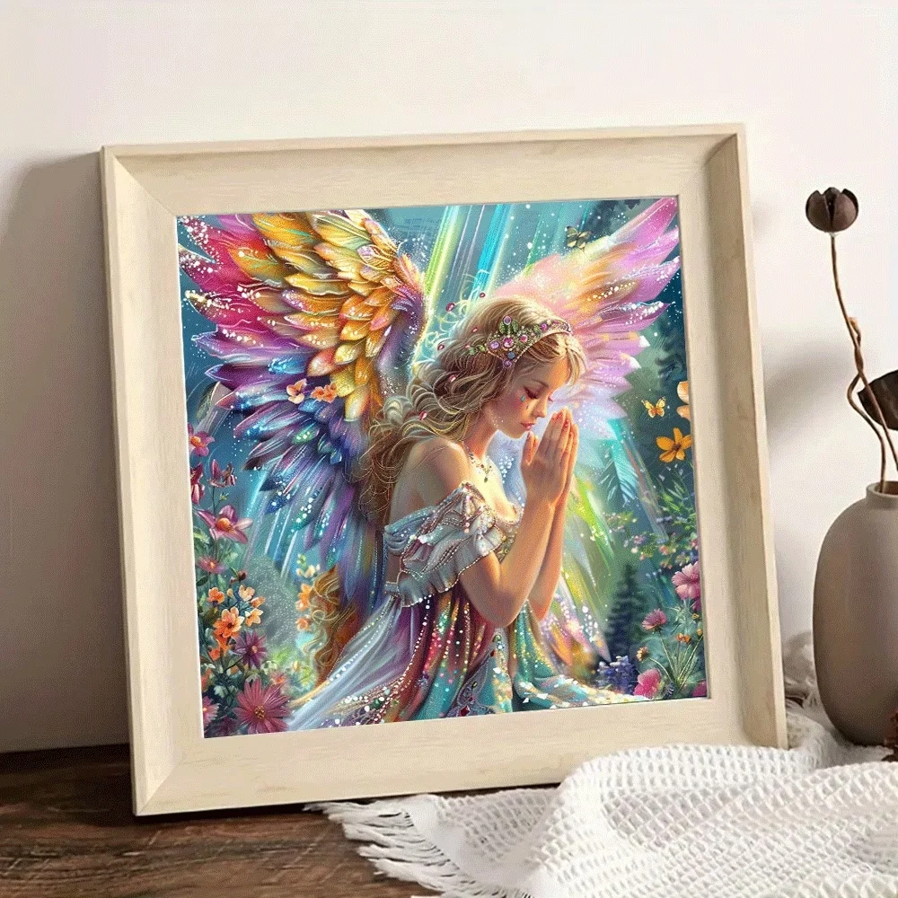 Dreamy Prayer Angel Diamond Painting Colorful Wings Flower Forest Theme Point Diamond Painting