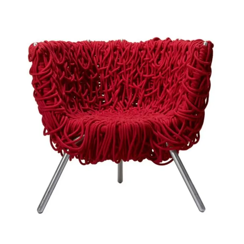 Unique hotel furniture Fabric easy chair with armrests Tubular stainless steel frame Acrylic rope wrap Household armchair