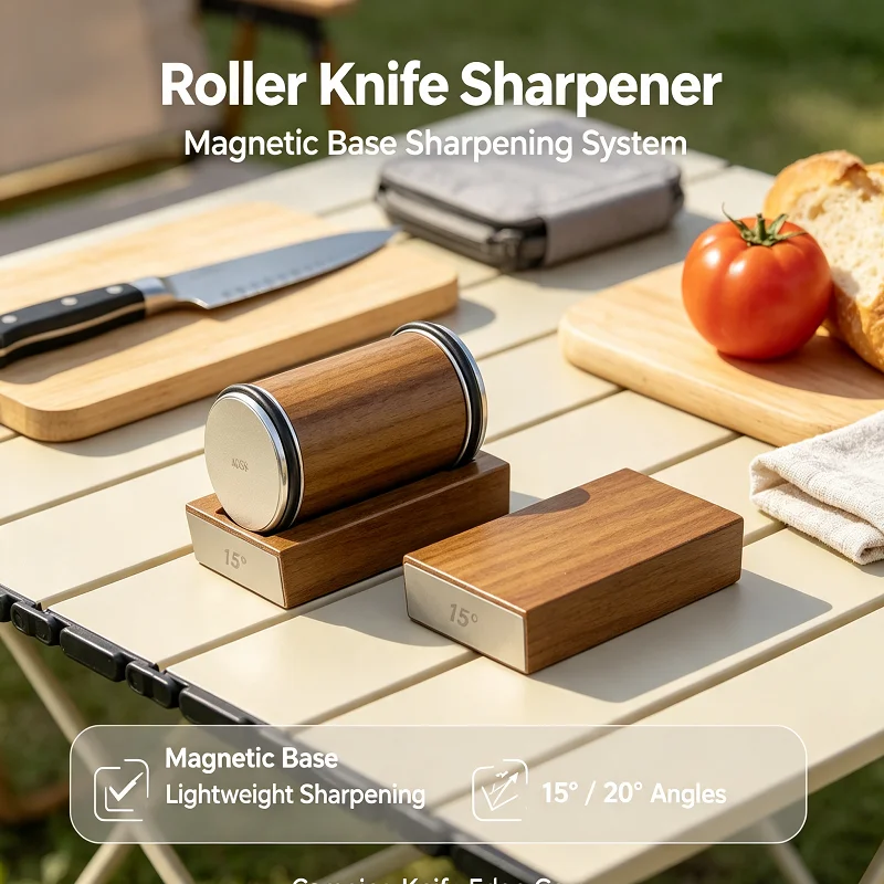 3Pcs All In One Kitchen Sharpening Tool 15/20° Rolling Knife Sharpener Magnetic Rack Diamond Sharpening Stone