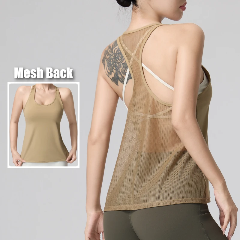 Women's Loose Yoga Tank Top Summer Sleeveless Quick Dry Vest Hollow Mesh Back Casual Versatile Pilates Running Fitness T-Shirt