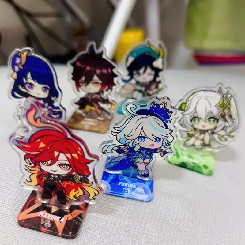 6Pcs/Lot Game Focalors Furina Nahida Mavuika Pyro Archon Morax Beelzebul Barbatos Acrylic Figure Stand Model Tabletop Toys gift