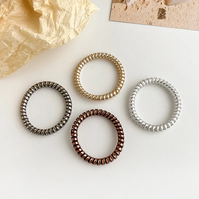 4 Pcs/Lot Thin Telephone Wire Hair Bands Rope Gum Hair Ring Spiral Rubber Bands Shinning Gold Silver Accessories For Women Girl