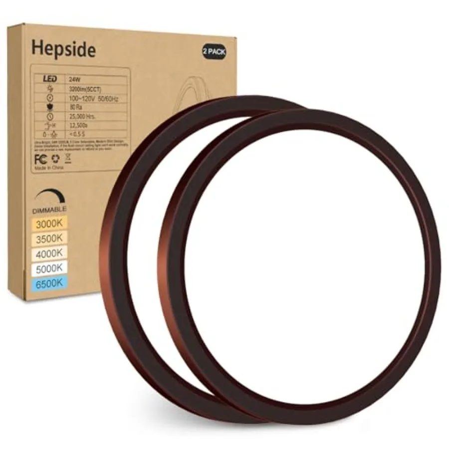 

Комплект из 2 светодиодных потолочных светильников, встраиваемых в потолок, цвет: матовая бронза, 12 дюймов, 24 Вт, с регулировкой яркости и цветовой температуры 3000K-6500K, низкопрофильные