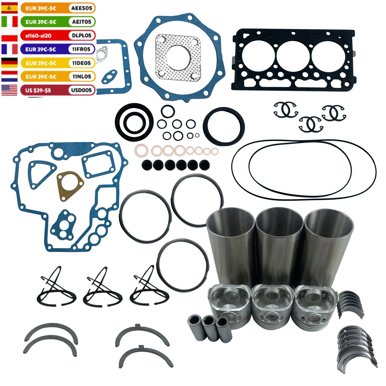 D722 Engine 3 Cylinder STD Overhaul Rebuild Kit for Kubota Tractor Forklift Parts Customized  Engine Motor Accessory