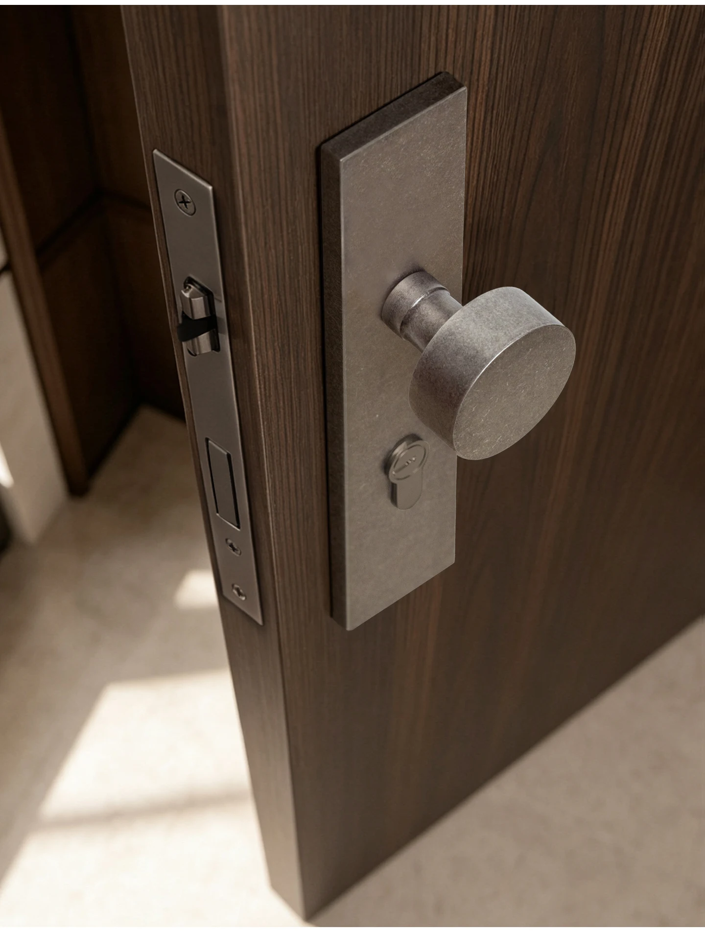 DOOROOM Messing-Türschloss im Vintage-Silber-Look, integrierte Schlosspaneele, Innentürschloss, dekoratives Schloss, Durchgangsschloss – Detail 12