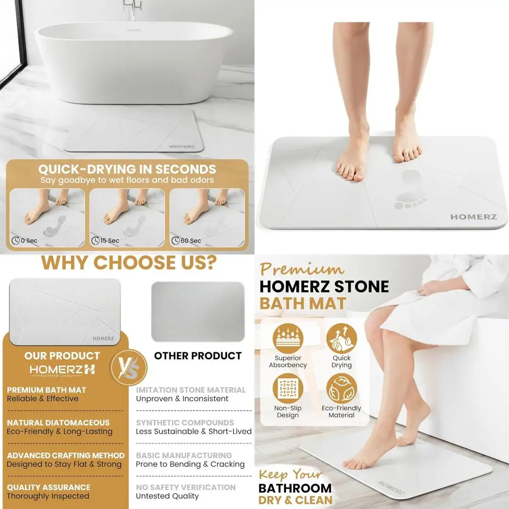 

Luxury Diatomaceous Earth Bath Mat - Modern Stone Absorbent Mat for Bathroom, Shower, and Outside Use, 23.6x15.3
