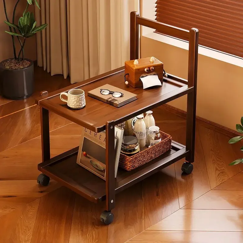 Sofa simple medieval trolley living room mobile push-pull coffee table bedside storage retro shelf