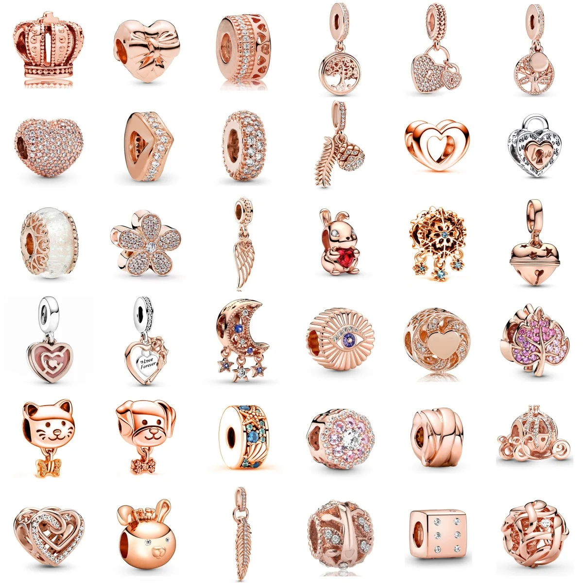 

2024 New Rose Gold Plated Pendants Heart Diamond Charm Beads For Women Fashion DIY Bracelet Necklace Jewelry Accessories Gifts