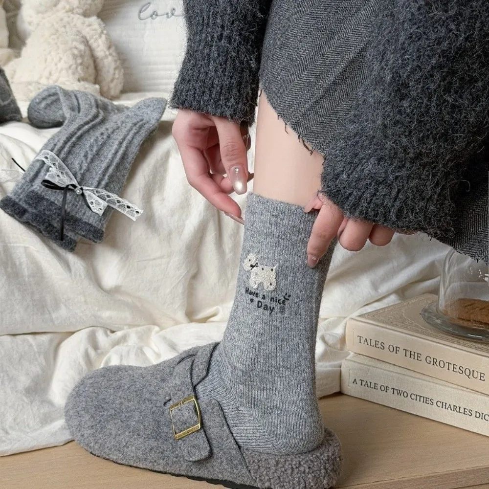 

Trend Cute Cartoon Puppy Bow Socks Thickned Comfortable Mid Tube Socks Warm Long Socks Women