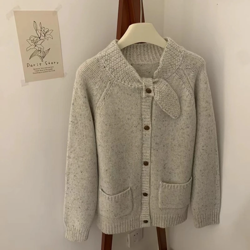 النسخة الكورية المرأة العنق تصميم سميكة سترة محبوكة الخريف والشتاء سترة سترة واحدة الصدر الجديدة #6