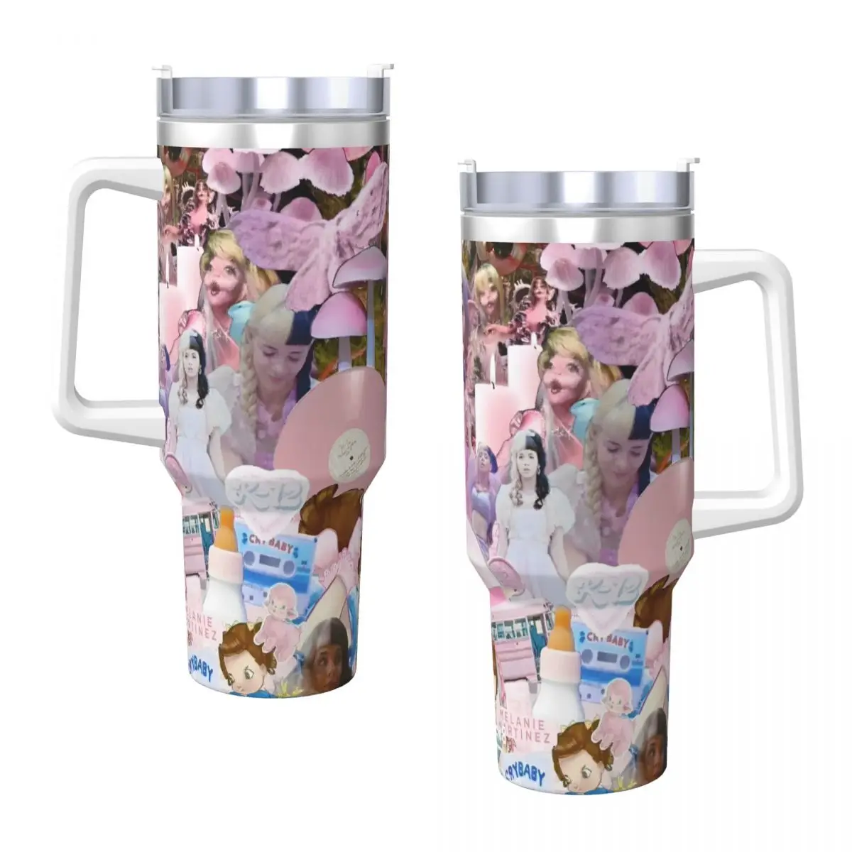 Melanie Martinez Pattern Stainless Steel Tumbler Music Singer Travel Thermal Mug With Straws and Lid Large Capacity Car Mugs