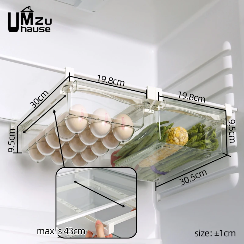 Fridge Drawer Box Eggs Fruit Vegetable Food Storage Slide Tray Case Refrigerator Divided Holder Hanging Shelf Kitchen Organizers