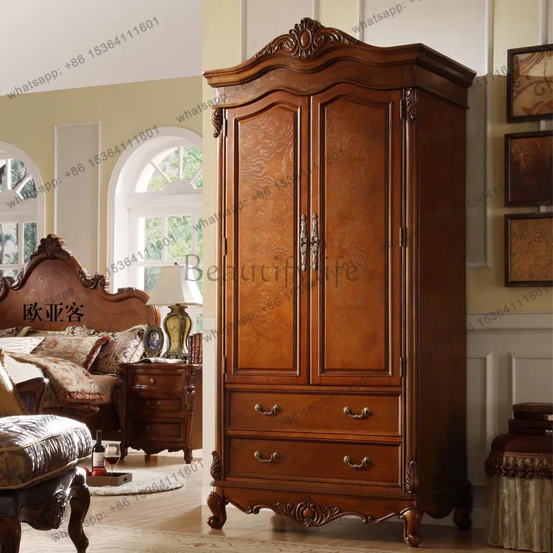 

American solid wood wardrobe European bedroom storage storage cabinet large capacity