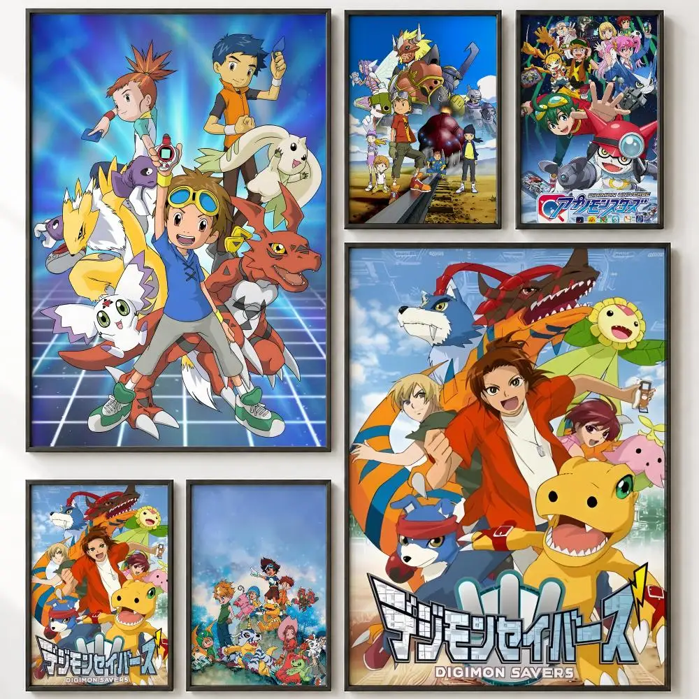 Classic 90s Digimon Anime Poster HD poster wall art self-stick no-residue for home cafe office great gift