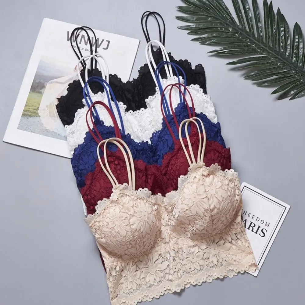 Comfort Lace Lace Bralette Padded Stretchy Padded Camisole Solid Color Ventilate Fabric Padded Bras For Women
