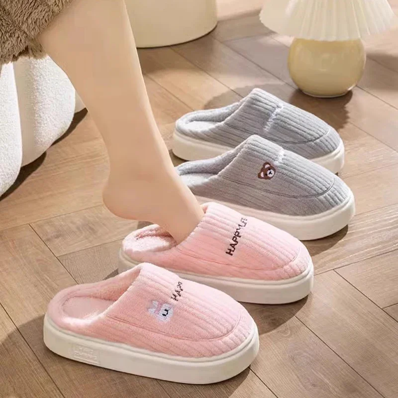 

Женские хлопковые тапочки на зиму, новый стиль, домашние и уличные теплые нескользящие и плюшевые парные тапочки с толстой подошвой для мужчин