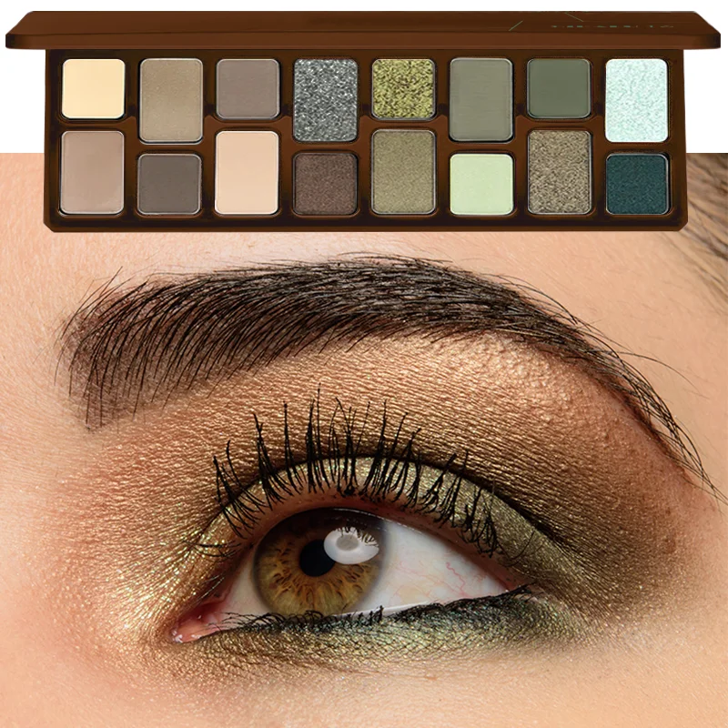 16-ColorEyeshadow Palette, Browns AndGreens, Neutral And Earth Brown Tones,Matte And Glitter Finish For Eye Makeup