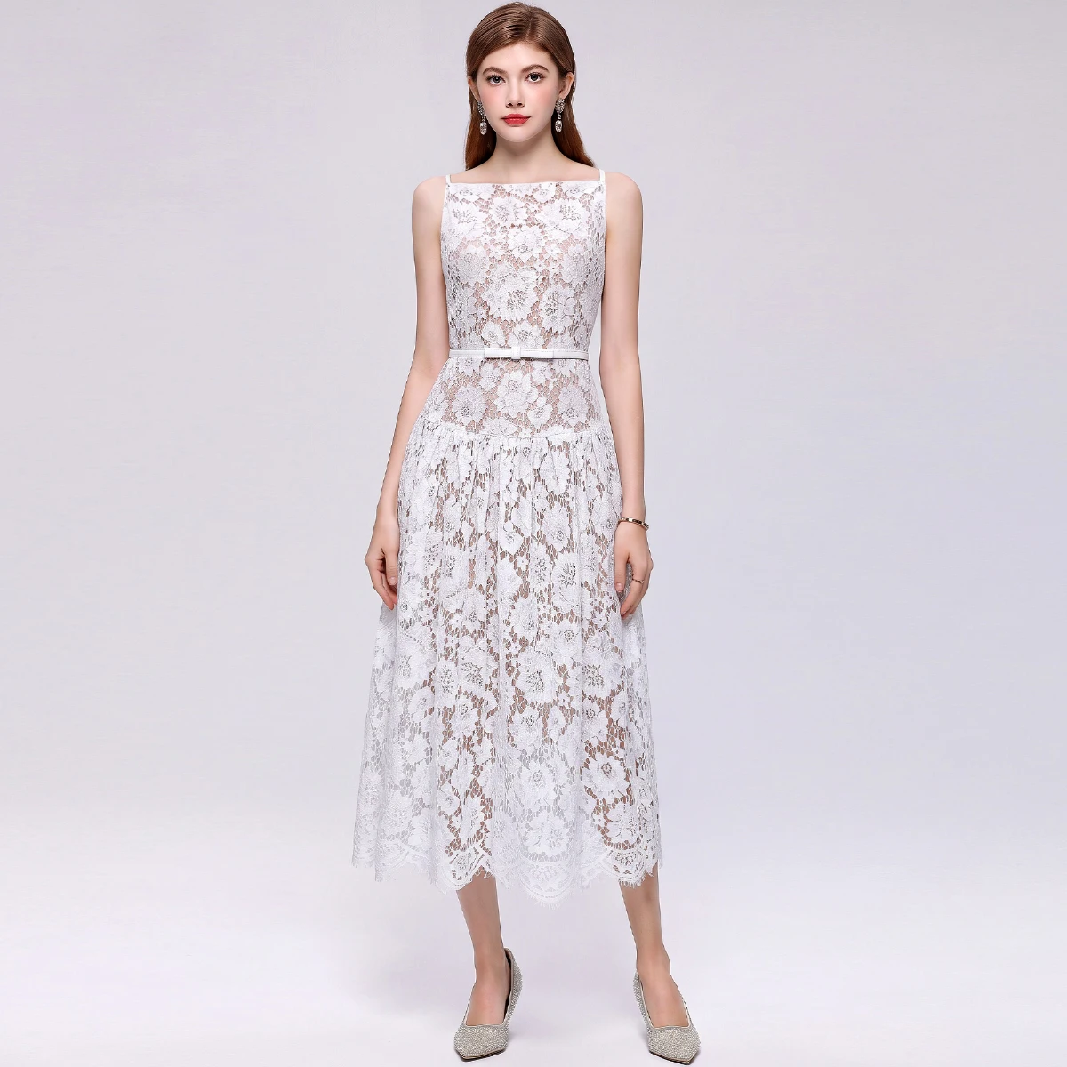 Women Floral Lace Print Dress V-Neck Ruffle Trim Short Sleeve Elastic Waist Tiered Midi Skirt Boho Beach Vacation Summer Outfit