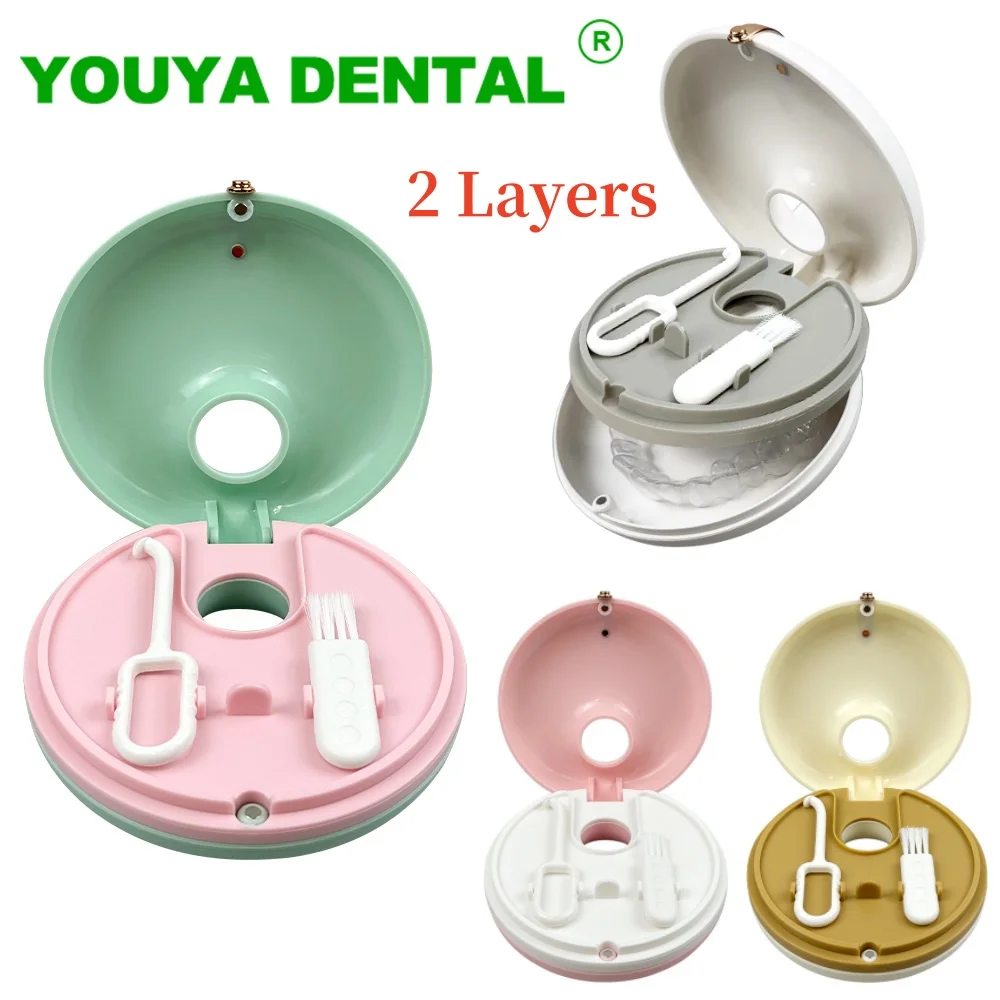 

2 Layers Aligners case dental Invisible Braces Box With Aligner Removal Tool and Brush Orthodontic Retainer Case Oral Care New