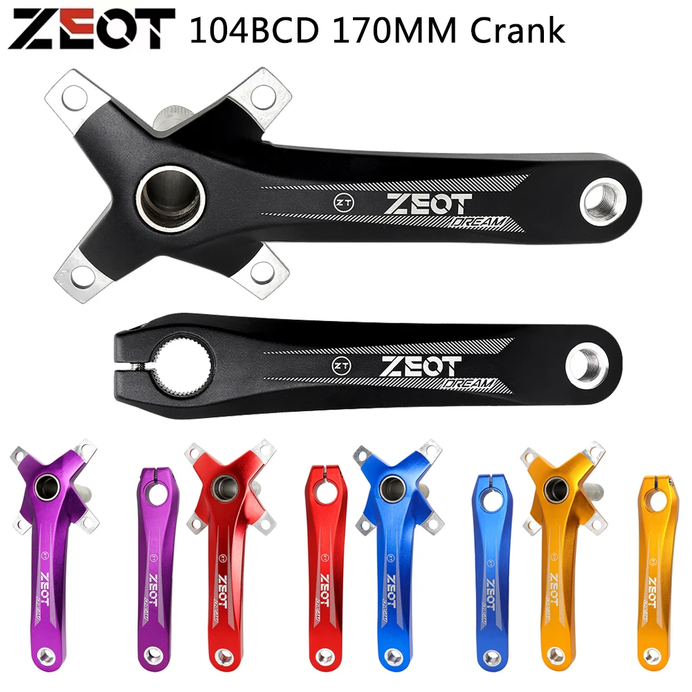 ZEOT MTB Road Bicycle Crank Intergrated Hollowtech Crankset 104 BCD Connecting Rods 170MM Crank Arm Length Bike Parts