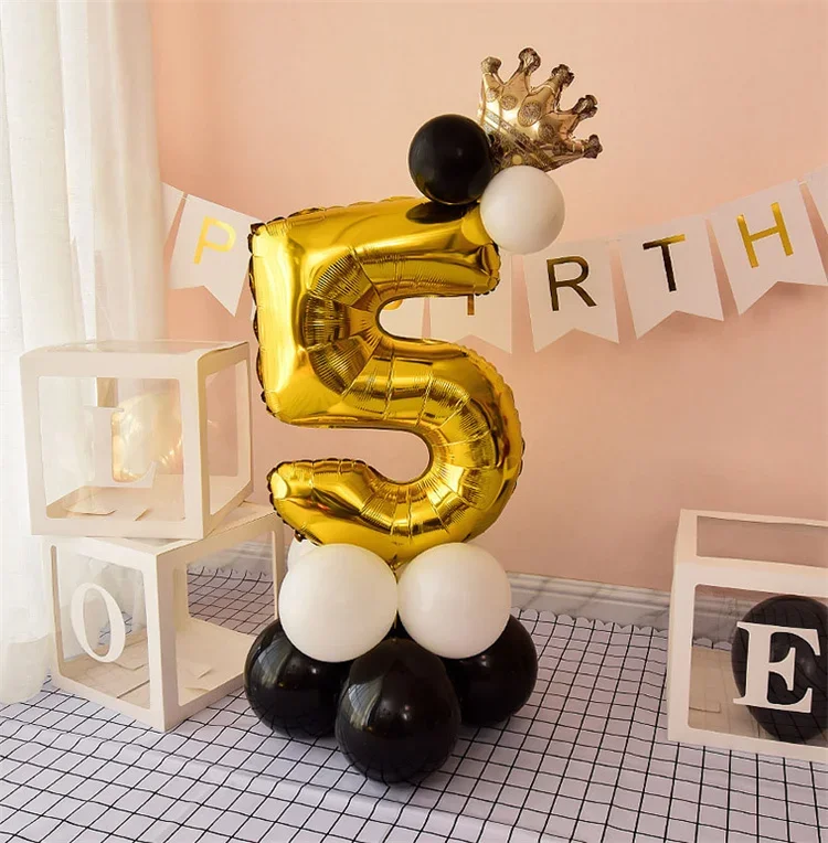 16 Stück 32 Zoll Zahlenfoliensäule Chrom Gold Schwarz Luftballons Geburtstag Party Dekorationen Kinder Junge Mädchen 1 2 3 4 5 6 7 8 9 Jahre alt – Detail 10