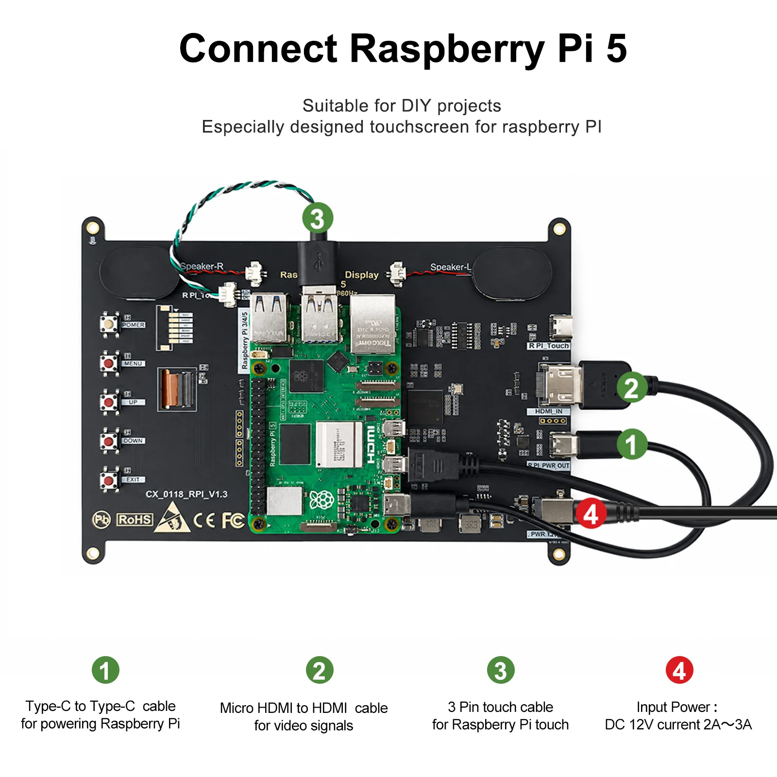8 inch Raspberry Pi Touch Screen 1920x1200 800IPS Screen Small HDMI Monitor for Raspberry Pi 5/4/3/2/Zero/B/B+ Jetson Nano Win