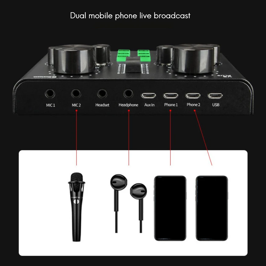 BNGF-V8 Plug Sound Card for Live Streaming Voice Changer Sound Card with Multiple Sound Effects, Audio Mixer for Recording