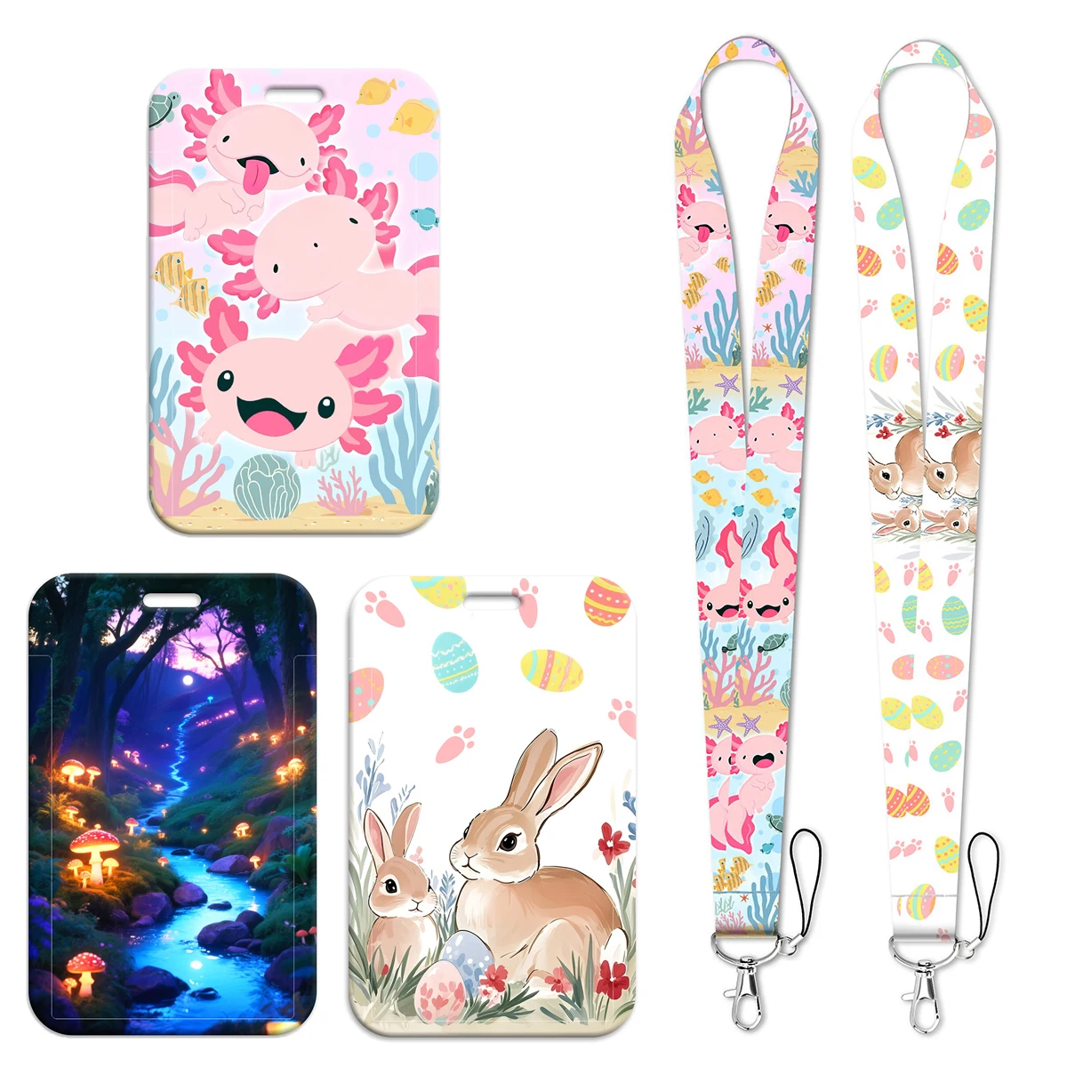 Cute Rabbit Axolotl Credential Holder Mushroom Neck Strap Lanyard for Key Keychain USB Badge Holder Keyring Accessories Gifts