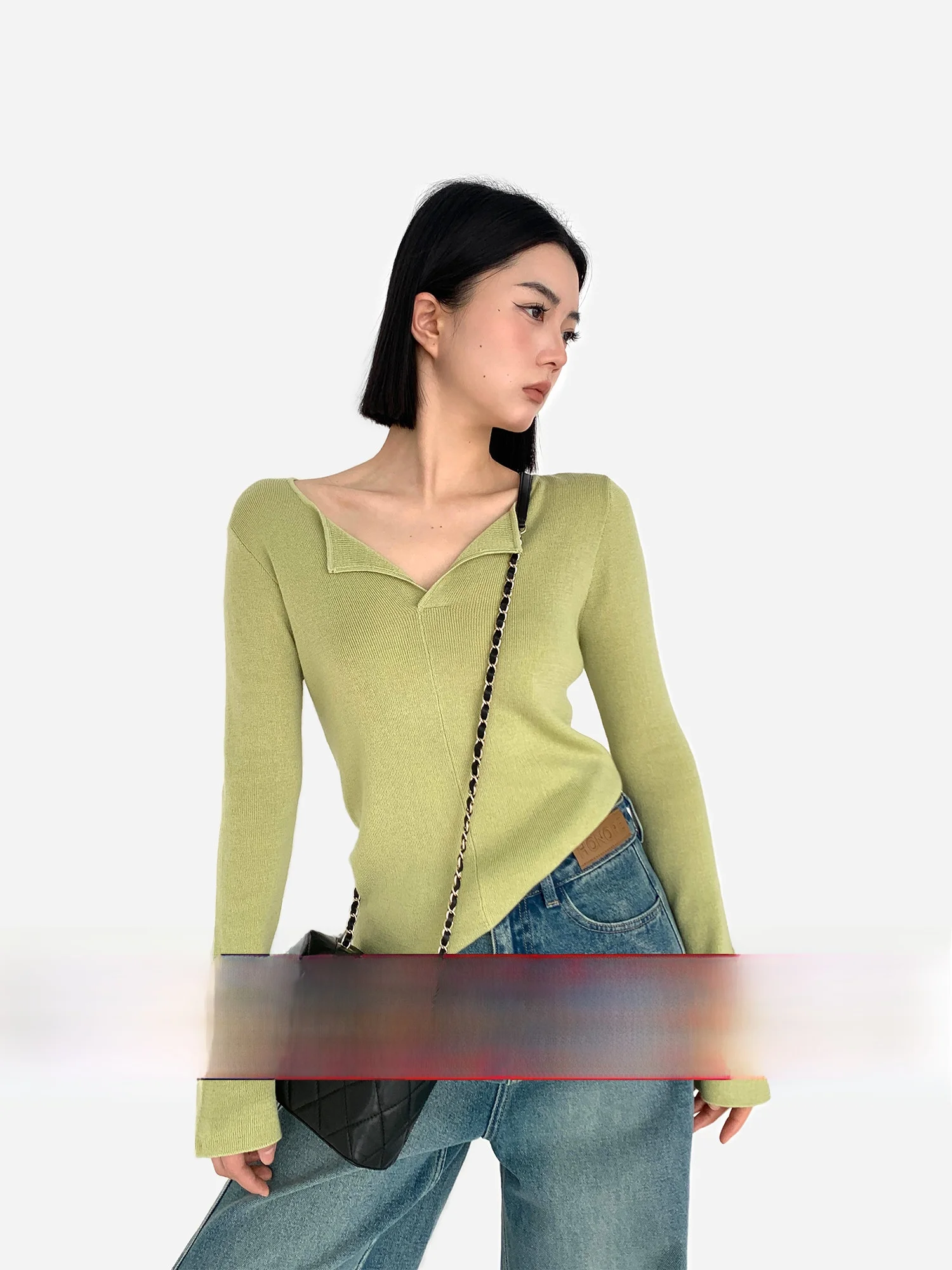 

eGuYue Шерстяной вязаный топ с асимметричным воротником, свободного кроя, модный женский топ