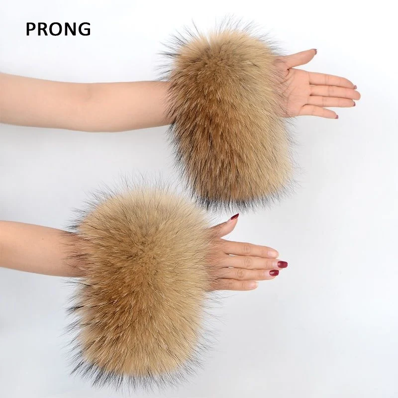 100% Real Fur Cuffs Arm Warmer Winter Warm Women Wrist Cuff Sleeves Gloves Raccoon Fur Bracelet Wristband Sleeves Accessories