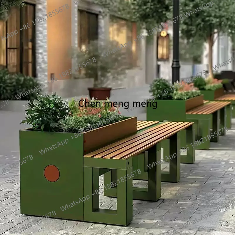 Nordic Creative Garden Rest Area Stainless Steel Bench Modern Design Balcony Park Partition Planter Seat Furniture