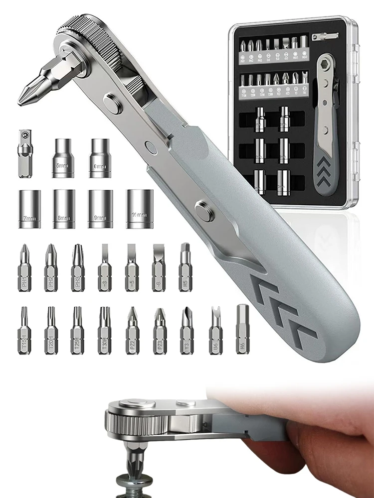 26 in 1 & 24 in 1 Precision Screwdriver Set,[Bearing Steel] 36-Tooth Mini Ratchet Wrench,Magnetic Offset Screwdriver Repair Tool