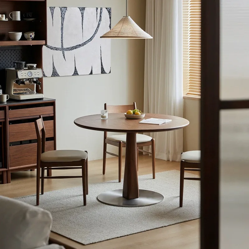 

Black walnut color, round table, retro, solid wood, dining table, small apartment, simple, home, round casual dining table