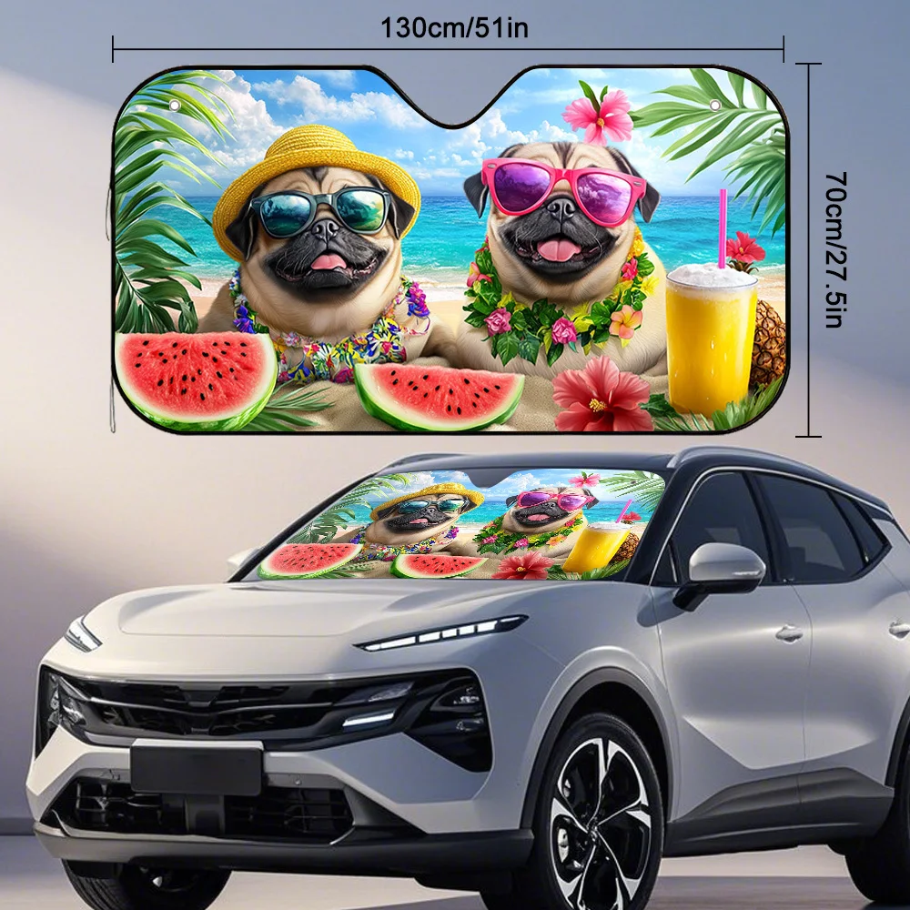 1pc Summer Beach Pugs Fiesta Car Sun Visor, Fits Everything from Fast Pickups to Long Detours, Keeps Cabin Environment Enjoyable