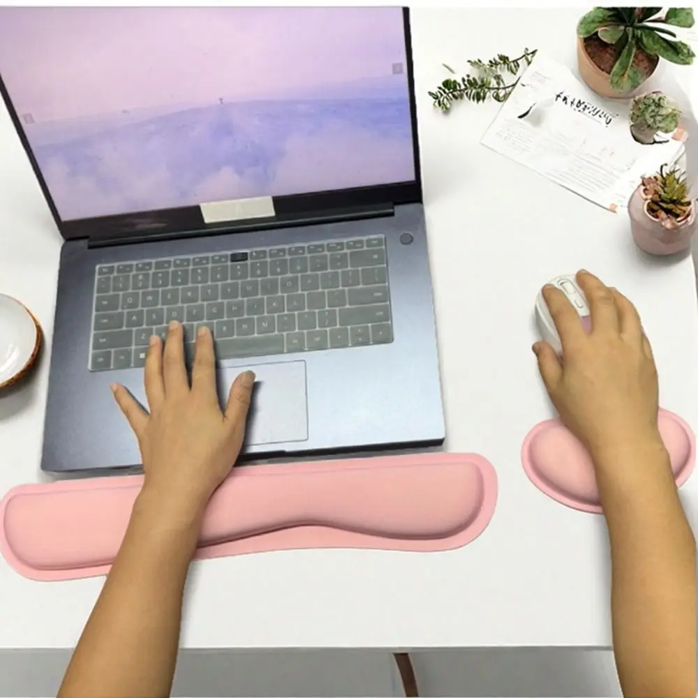 3Pcs Cloud Shape Keyboard Wrist Rest Set Non-Slip Base Soft Mouse Wrist Support Pad with Cup Coasters Ergonomic