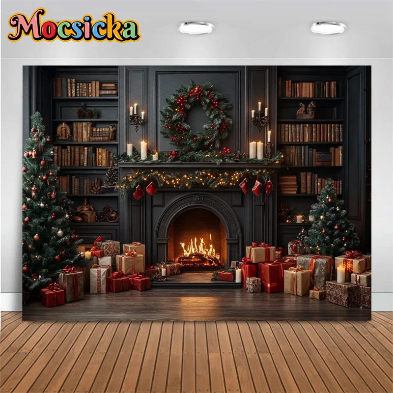 Photography Background Christmas Tree Gifts Book House Fireplace Baby Backdrops Shooting Props Party Room Decorations Photocall