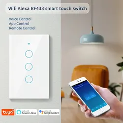Tuya US WiFi+Bluetooth Smart Wall Switch RF433 1/2/3/4 Gang Smart Touch Sensor LED Light Switches Alexa Google Home