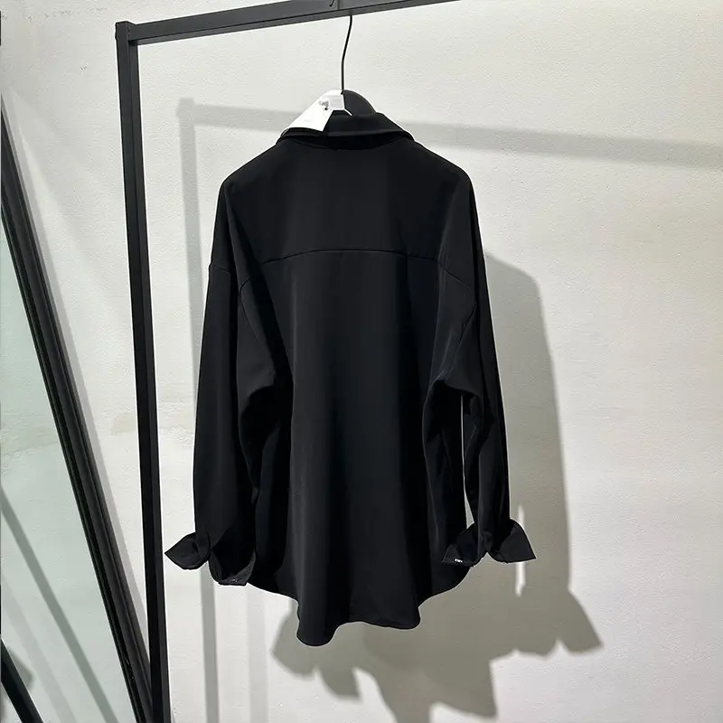 Autumn Design Sense Idle Style Text Loose Long Sleeve Shirt Avant-Garde High Retro Chinese Non-Ironing Top