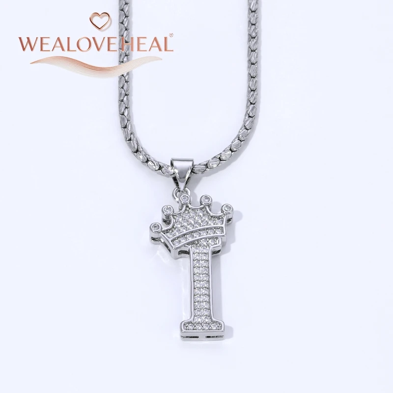 Rhodiumbeschichtete A-Z-Kronen-Initialen-Halskette, Iced Out CZ 26 Buchstaben-Anhängerkette 50 cm, personalisiertes Hip-Hop-Schmuckgeschenk für Sie und Ihn – Detail 27