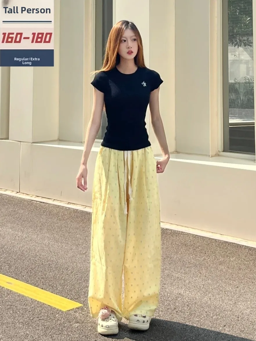 

Женские широкие брюки с высокой талией, тонкие, летние, модные, 2024, в корейском стиле, для повседневной носки, с декоративными элементами