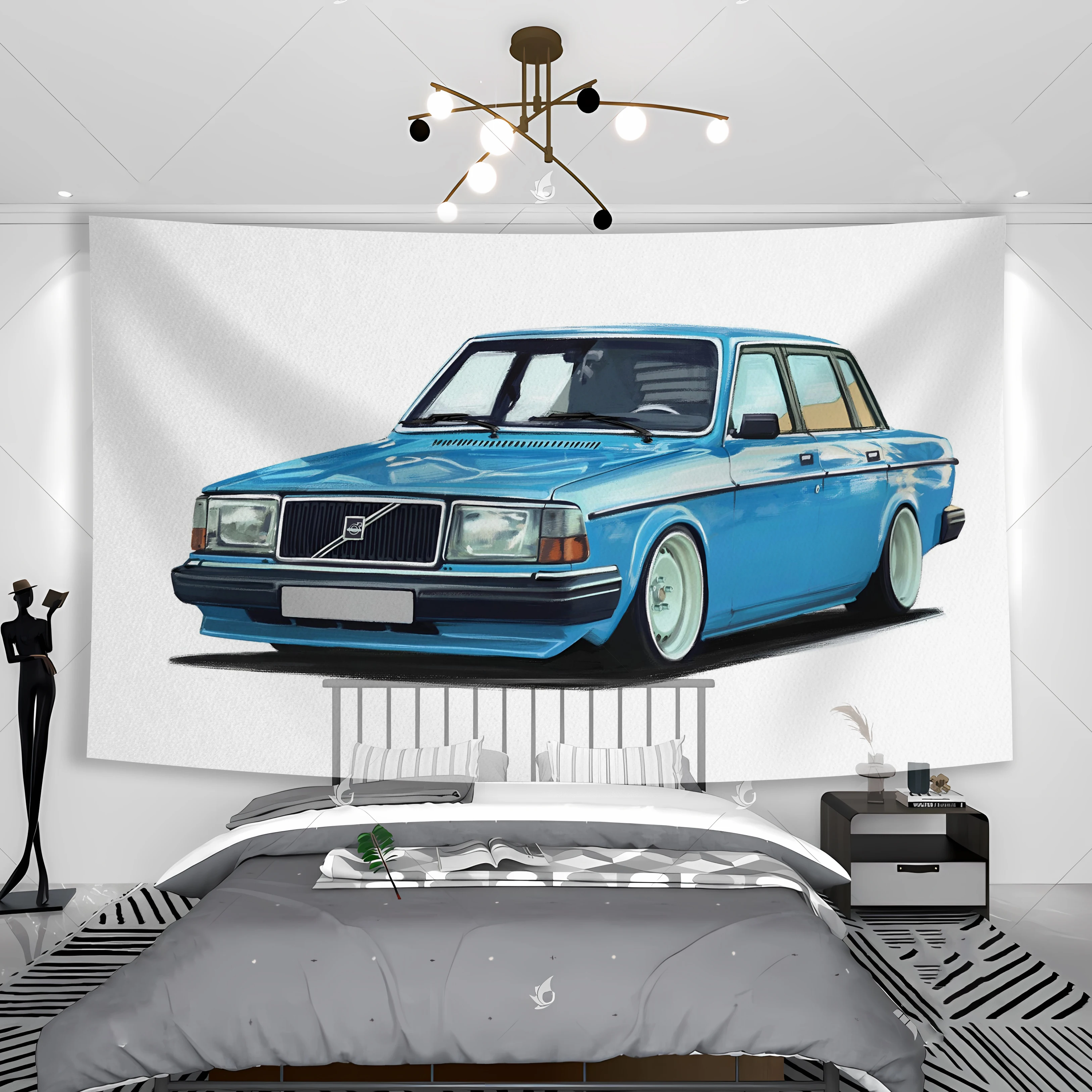 1980s Car Art white background Tapestry Wall Hanging Funny Wall Tapestry for Office Classroom Dorm Home Wall Decor Art  90x150cm