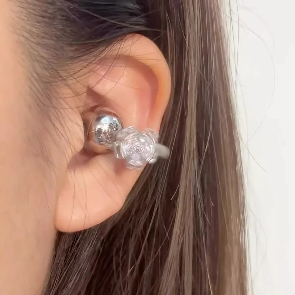 1pair Earrings for Ear Clip Earphone Rotating Flower Blossoms Shining Decorations Beautiful Earphone Accessories