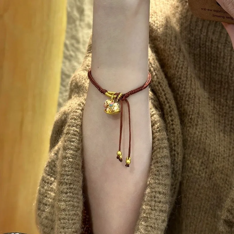 Drip Glaze Sand Gold Trojan Woven Bracelet 2026 Year of the Horse Red String Cute Pendant Hand Jewelry for Women Gifts