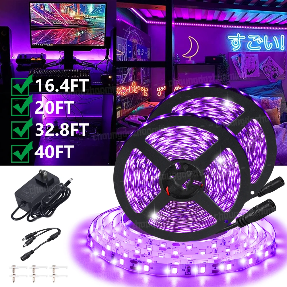 

16.4/20/32.8/40FT (5/6/10/12M) Black LED Strip Kit,60LEDs/M,for Halloween Christmas,Fluorescent Dance,Birthday,Glow Party