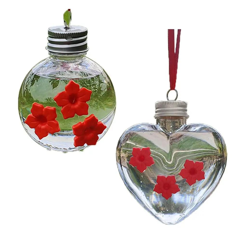 PET Hummingbird Feeder Transparent Visible Spherical / Heart Shape Hanging Bird Feeder 3 Ports Leak Proof Birds Water Dispenser