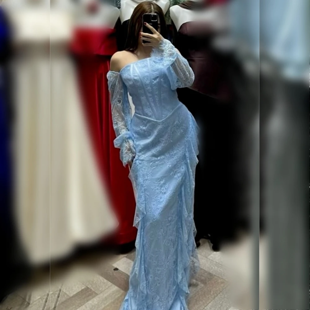 فستان سهرة مخصص كشكش دانتيل ساحر بياقة عالية فساتين طويلة مناسبة مخصصة لحفلات الزفاف الأنيقة #1