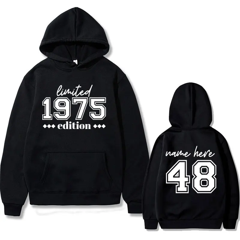 Personalized Name 1975 Limited Edition 48th Birthday Party Group Graphic Hoodie Men's Cozy Casual Oversized Hooded Sweatshirt